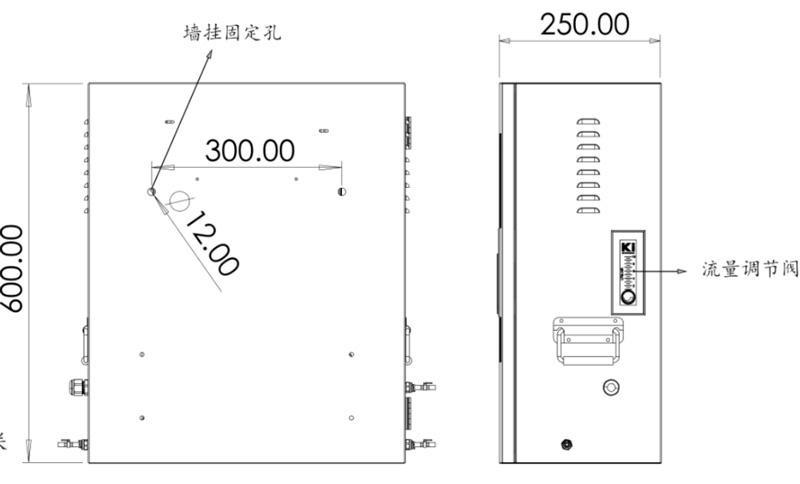 二次供水水質在線監測儀側視圖